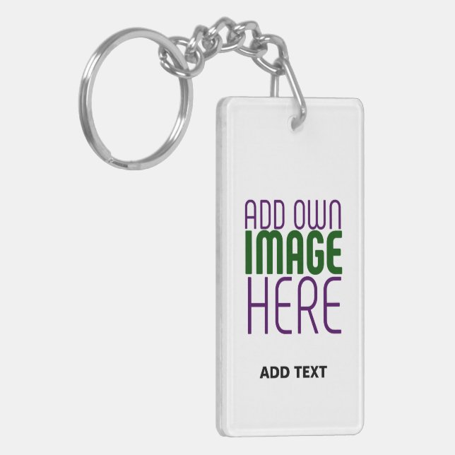 MODERN EDITABLE SIMPLE WHITE IMAGE TEXT TEMPLATE KEY RING (Front Left)