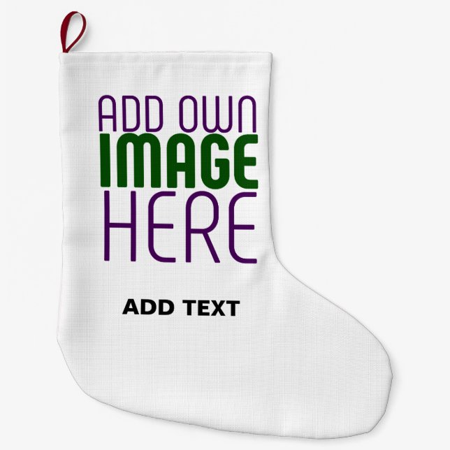  MODERN EDITABLE SIMPLE WHITE IMAGE TEXT TEMPLATE LARGE CHRISTMAS STOCKING (Front)