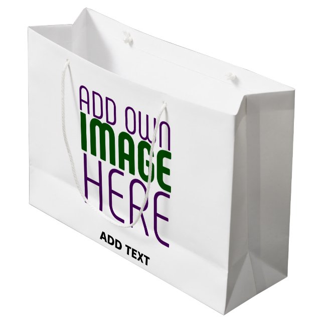 MODERN EDITABLE SIMPLE WHITE IMAGE TEXT TEMPLATE LARGE GIFT BAG (Front Angled)