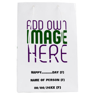 MODERN EDITABLE SIMPLE WHITE IMAGE TEXT TEMPLATE MEDIUM GIFT BAG