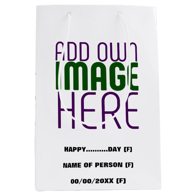 MODERN EDITABLE SIMPLE WHITE IMAGE TEXT TEMPLATE MEDIUM GIFT BAG (Front)