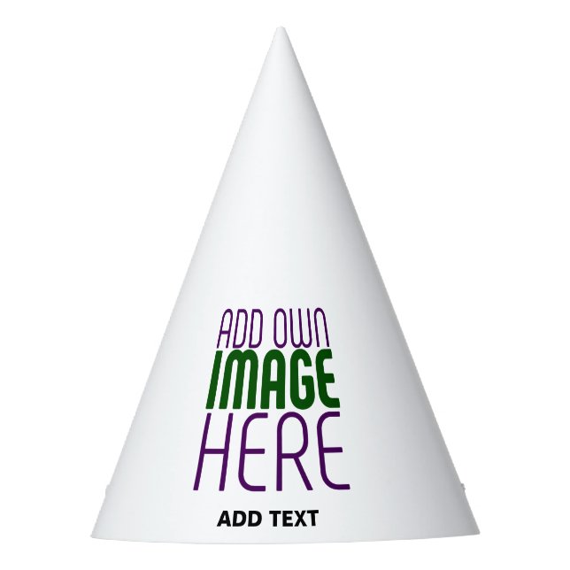 MODERN EDITABLE SIMPLE WHITE IMAGE TEXT TEMPLATE PARTY HAT (Front)