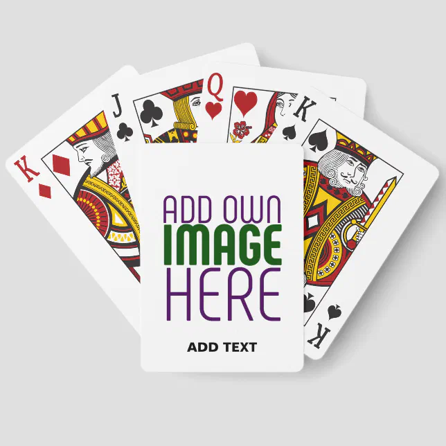 MODERN EDITABLE SIMPLE WHITE IMAGE TEXT TEMPLATE PLAYING CARDS | Zazzle