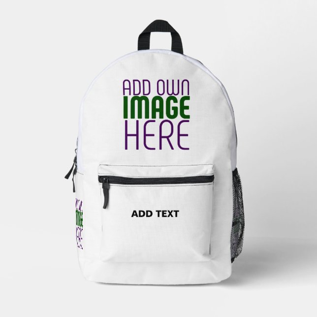 MODERN EDITABLE SIMPLE WHITE IMAGE TEXT TEMPLATE PRINTED BACKPACK (Front)