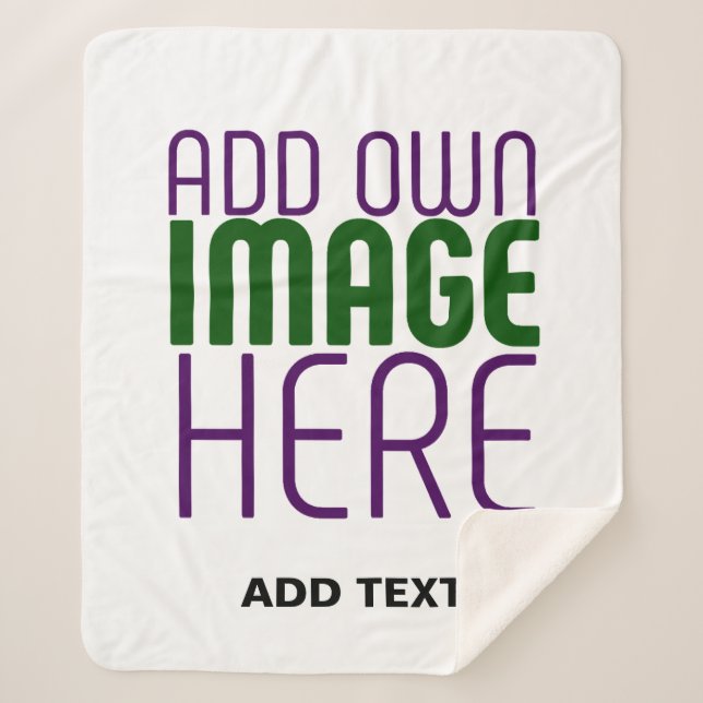 MODERN EDITABLE SIMPLE WHITE IMAGE TEXT TEMPLATE SHERPA BLANKET (Front)