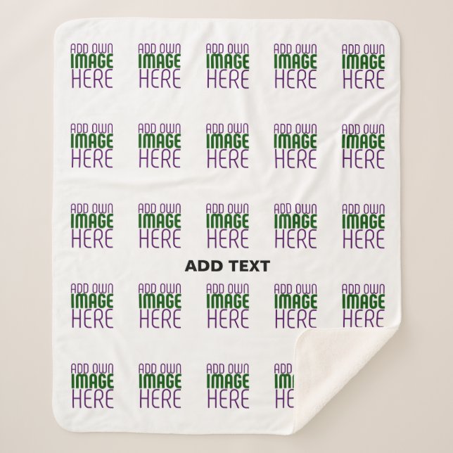 MODERN EDITABLE SIMPLE WHITE IMAGE TEXT TEMPLATE SHERPA BLANKET (Front)