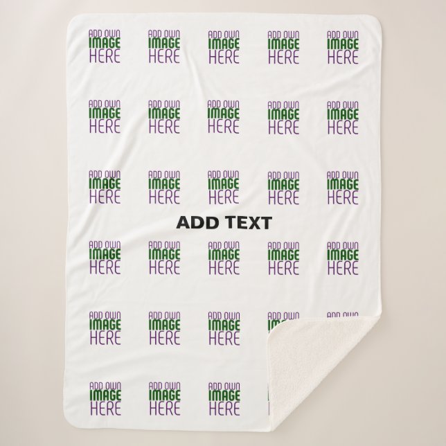 MODERN EDITABLE SIMPLE WHITE IMAGE TEXT TEMPLATE SHERPA BLANKET (Front)