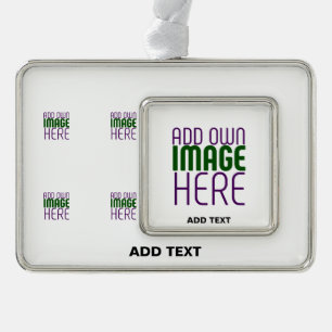 MODERN EDITABLE SIMPLE WHITE IMAGE TEXT TEMPLATE SILVER PLATED FRAMED ORNAMENT