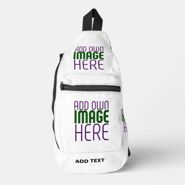 MODERN EDITABLE SIMPLE WHITE IMAGE TEXT TEMPLATE SLING BAG (Front)