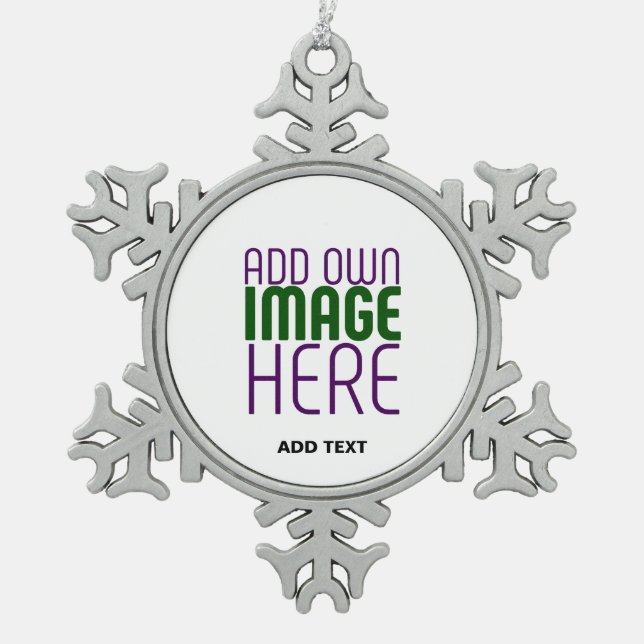  MODERN EDITABLE SIMPLE WHITE IMAGE TEXT TEMPLATE SNOWFLAKE PEWTER CHRISTMAS ORNAMENT (Front)