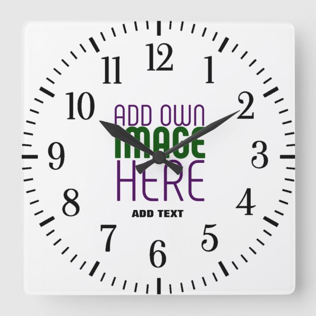 MODERN EDITABLE SIMPLE WHITE IMAGE TEXT TEMPLATE SQUARE WALL CLOCK (Front)