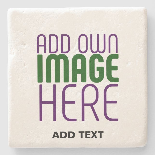MODERN EDITABLE SIMPLE WHITE IMAGE TEXT TEMPLATE STONE COASTER (Front)