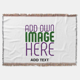 MODERN EDITABLE SIMPLE WHITE IMAGE TEXT TEMPLATE THROW BLANKET