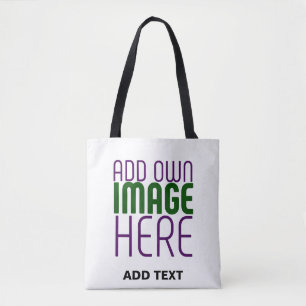 MODERN EDITABLE SIMPLE WHITE IMAGE TEXT TEMPLATE TOTE BAG