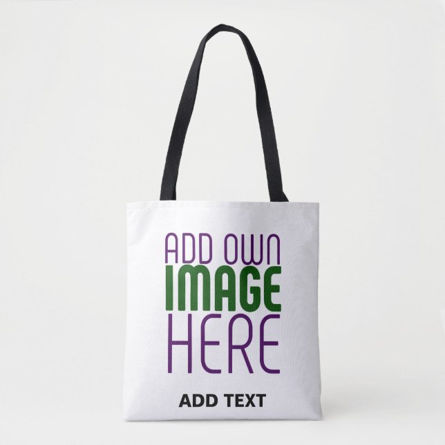 MODERN EDITABLE SIMPLE WHITE IMAGE TEXT TEMPLATE TOTE BAG (Front)