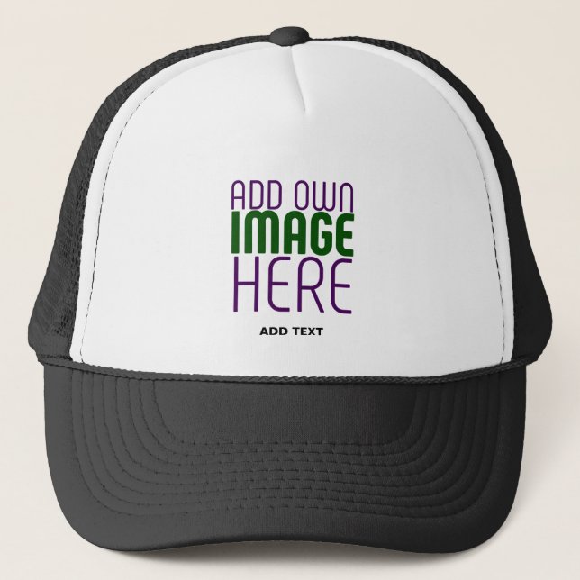 MODERN EDITABLE SIMPLE WHITE IMAGE TEXT TEMPLATE TRUCKER HAT (Front)