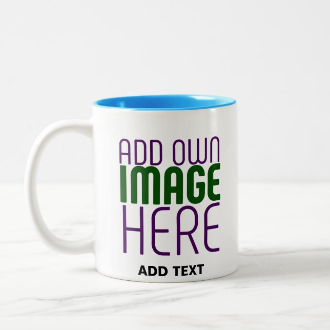 MODERN EDITABLE SIMPLE WHITE IMAGE TEXT TEMPLATE Two-Tone COFFEE MUG (Left)