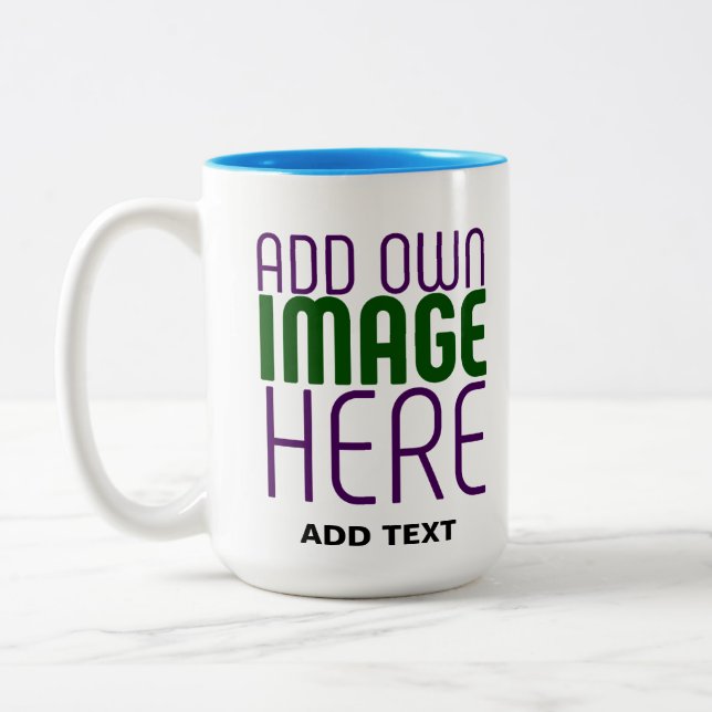 MODERN EDITABLE SIMPLE WHITE IMAGE TEXT TEMPLATE Two-Tone COFFEE MUG (Left)