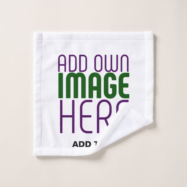 MODERN EDITABLE SIMPLE WHITE IMAGE TEXT TEMPLATE WASH CLOTH (Wash Cloth)