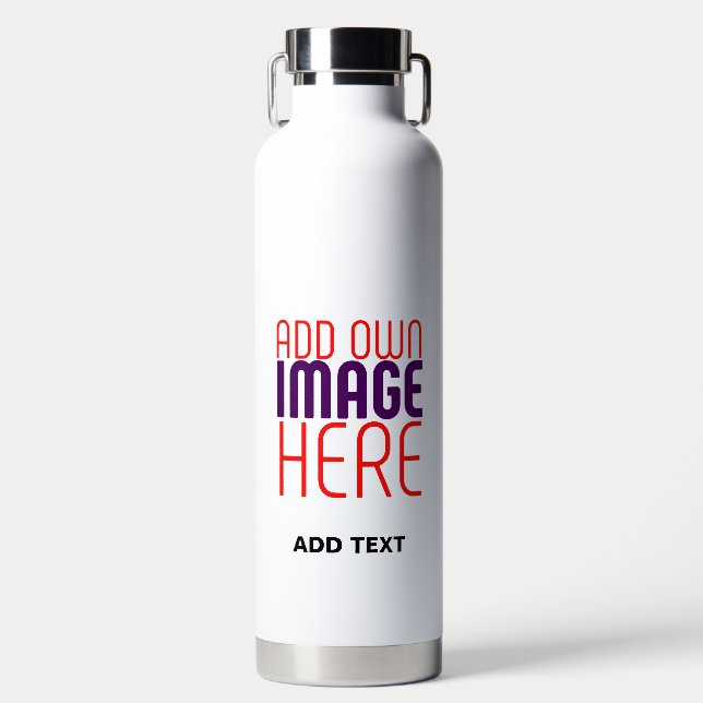 MODERN EDITABLE SIMPLE WHITE IMAGE TEXT TEMPLATE WATER BOTTLE (Front)
