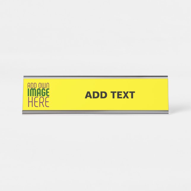 MODERN EDITABLE SIMPLE YELLOW IMAGE TEXT TEMPLATE DESK NAME PLATE (Front)