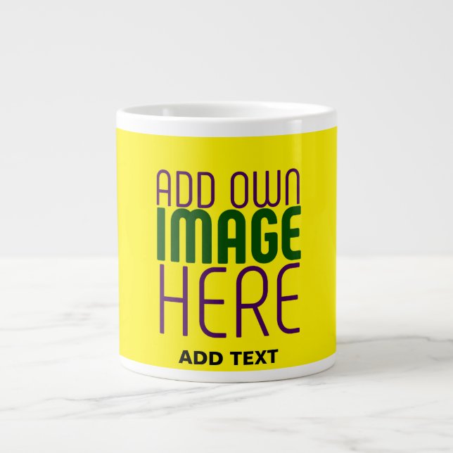 MODERN EDITABLE SIMPLE YELLOW IMAGE TEXT TEMPLATE LARGE COFFEE MUG (Front)