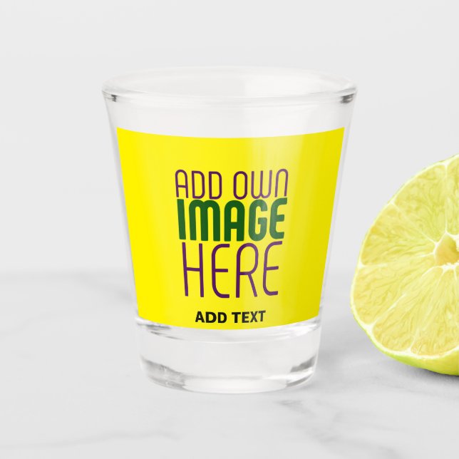 MODERN EDITABLE SIMPLE YELLOW IMAGE TEXT TEMPLATE SHOT GLASS (Front)