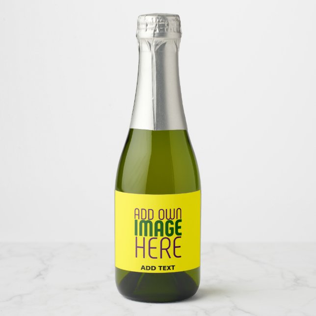MODERN EDITABLE SIMPLE YELLOW IMAGE TEXT TEMPLATE SPARKLING WINE LABEL (Front)