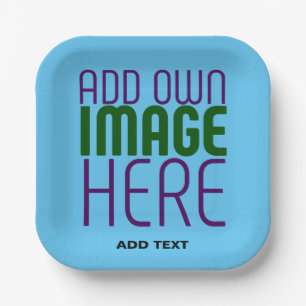 MODERN EDITABLE SWAG SKY BLUE IMAGE TEXT TEMPLATE PAPER PLATE