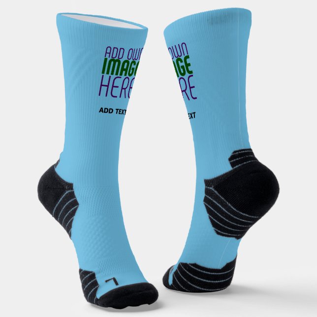 MODERN EDITABLE SWAG SKY BLUE IMAGE TEXT TEMPLATE SOCKS (Angled)