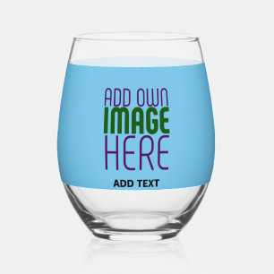 MODERN EDITABLE SWAG SKY BLUE IMAGE TEXT TEMPLATE STEMLESS WINE GLASS