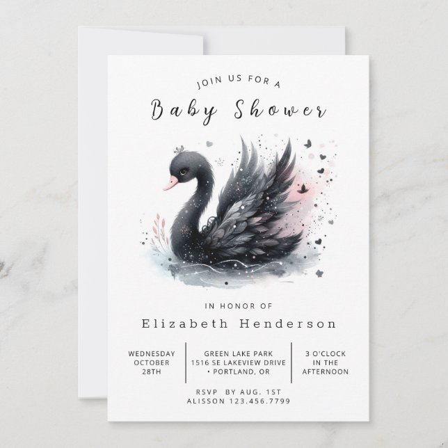Modern Editable Swan Baby Shower Invitation (Front)