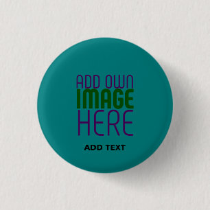 MODERN EDITABLE TEAL GREEN IMAGE TEXT TEMPLATE 3 CM ROUND BADGE