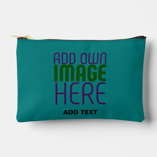 MODERN EDITABLE TEAL GREEN IMAGE TEXT TEMPLATE ACCESSORY POUCH (Front)