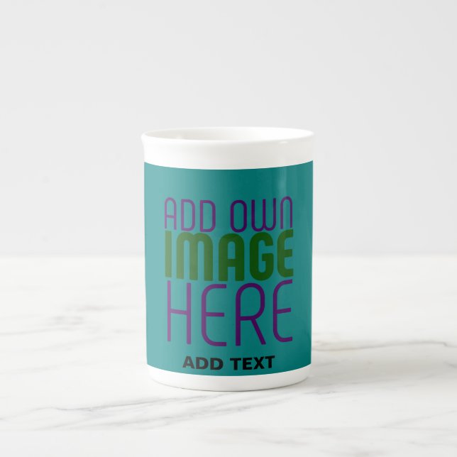 MODERN EDITABLE TEAL GREEN IMAGE TEXT TEMPLATE BONE CHINA MUG (Front)