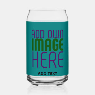 MODERN EDITABLE TEAL GREEN IMAGE TEXT TEMPLATE CAN GLASS
