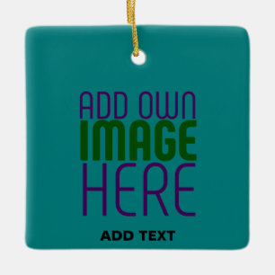MODERN EDITABLE TEAL GREEN IMAGE TEXT TEMPLATE CERAMIC ORNAMENT
