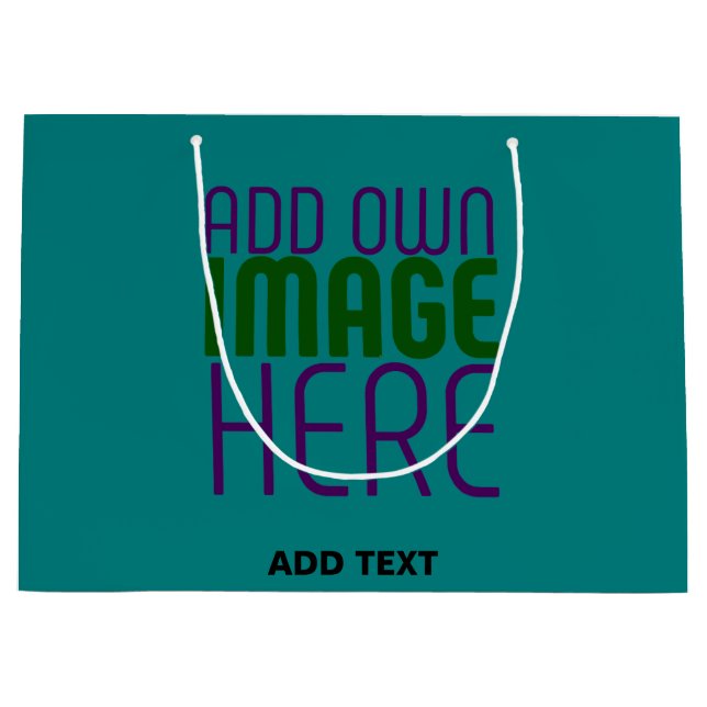 MODERN EDITABLE TEAL GREEN IMAGE TEXT TEMPLATE LARGE GIFT BAG (Front)