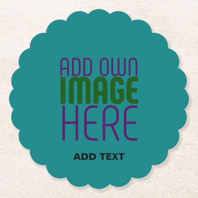 MODERN EDITABLE TEAL GREEN IMAGE TEXT TEMPLATE PAPER COASTER (Front)