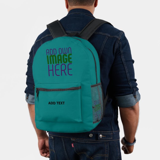 MODERN EDITABLE TEAL GREEN IMAGE TEXT TEMPLATE PRINTED BACKPACK (Insitu (Model))