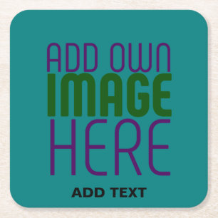 MODERN EDITABLE TEAL GREEN IMAGE TEXT TEMPLATE SQUARE PAPER COASTER