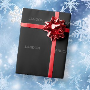 Modern Editable Text Dark Grey & Black Wrapping Paper