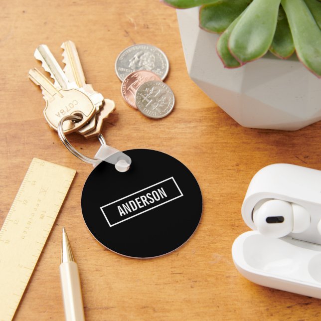 Modern Editable Text in White Logo Style Frame Key Ring (Desk)