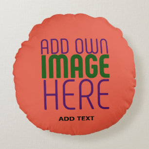 MODERN EDITABLE TOMATO RED IMAGE TEXT TEMPLATE ROUND CUSHION