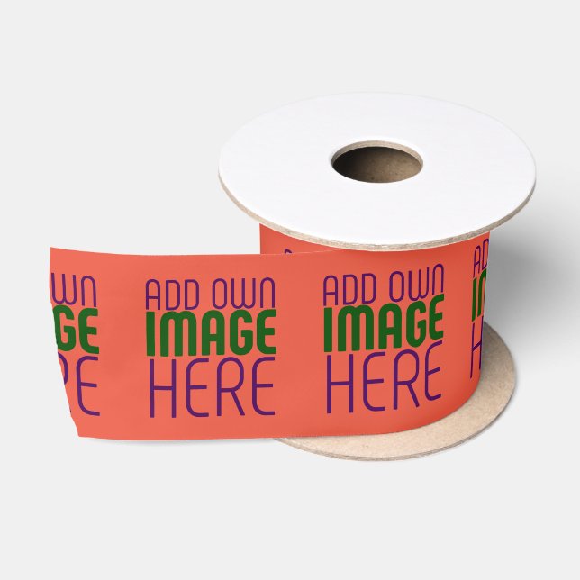 MODERN EDITABLE TOMATO RED IMAGE TEXT TEMPLATE SATIN RIBBON (Spool)