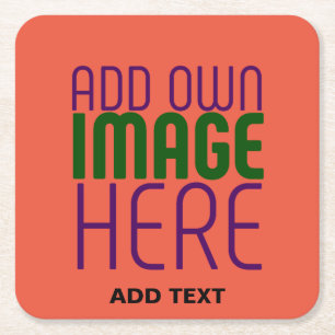 MODERN EDITABLE TOMATO RED IMAGE TEXT TEMPLATE SQUARE PAPER COASTER