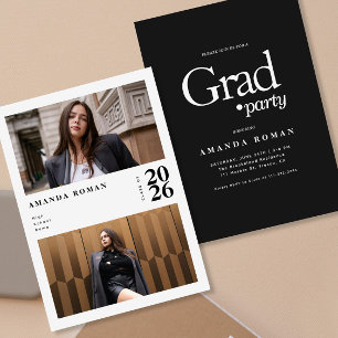 Modern Editorial Black & White Photo Graduation Invitation