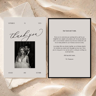 Modern Editorial Monochrome Black & White Wedding Thank You Card