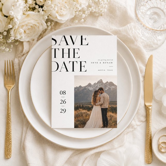Modern Editorial Mountain Wedding Photo Save The Date (Creator Uploaded)