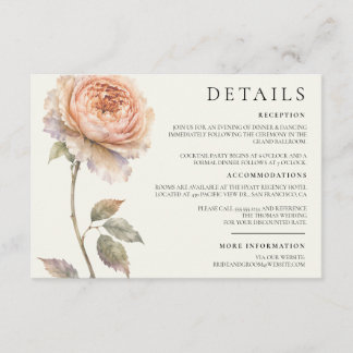 Modern Editorial Peony Peach Wedding Details Horiz Enclosure Card